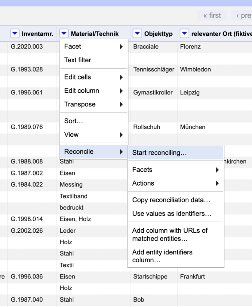 Screenshot from OpenRefine