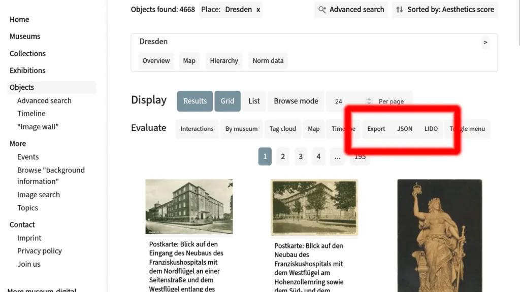 Link to batch exporting search results in the frontend