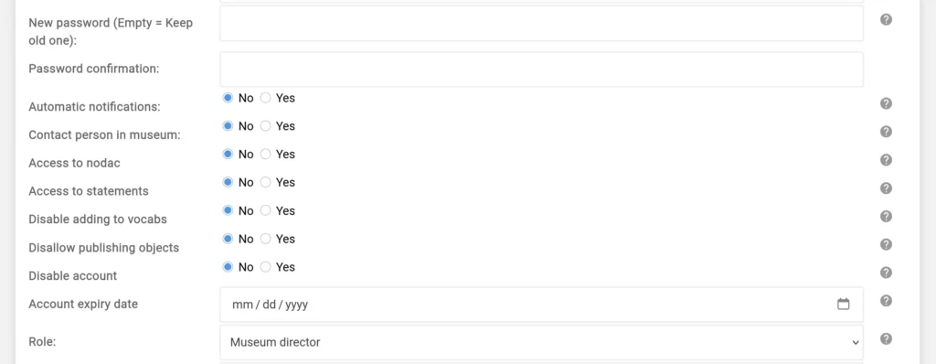 Screenshot of the user editing page in musdb.