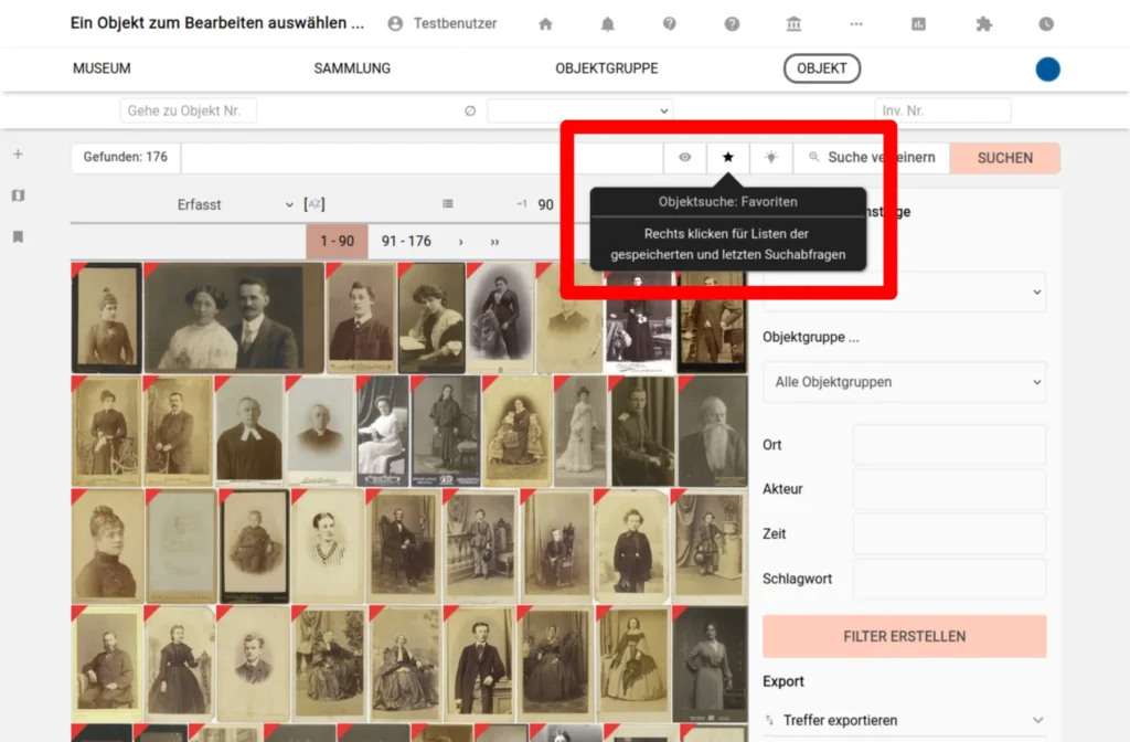 Screenshot zeigt neue Tooltips in der Objektsuche in musdb