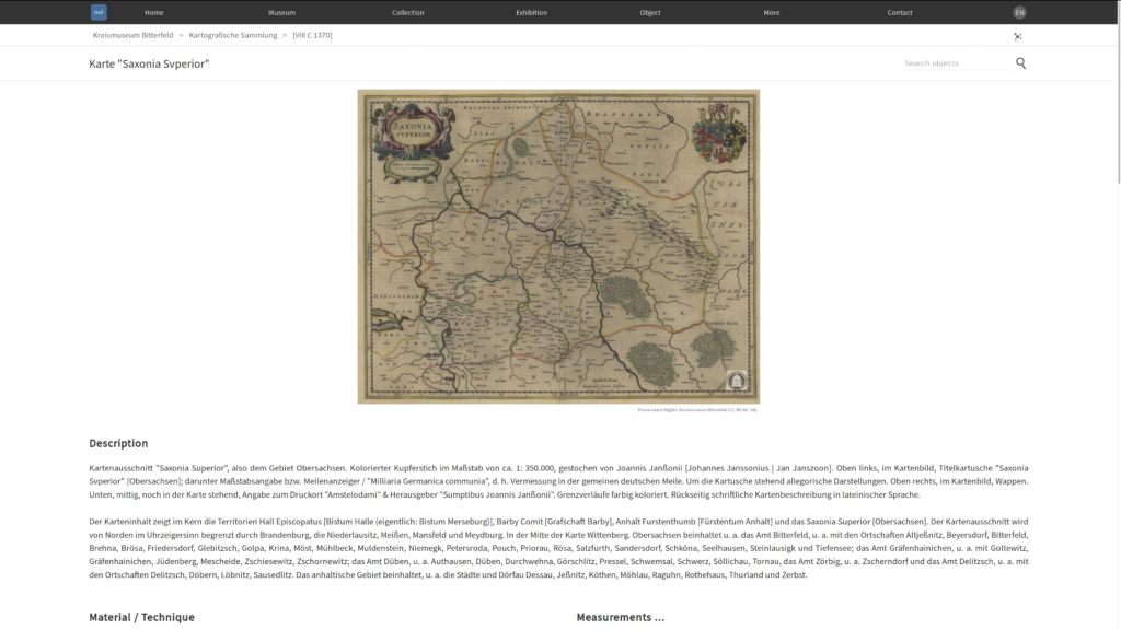 Objektseite der Karte "Saxonia Svperior" aus dem Kreismuseum Bitterfeld in museum-digital:sachsen-anhalt.