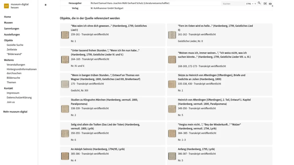 Screenshot: Referenzierte Objekte auf Quellen-Seite
