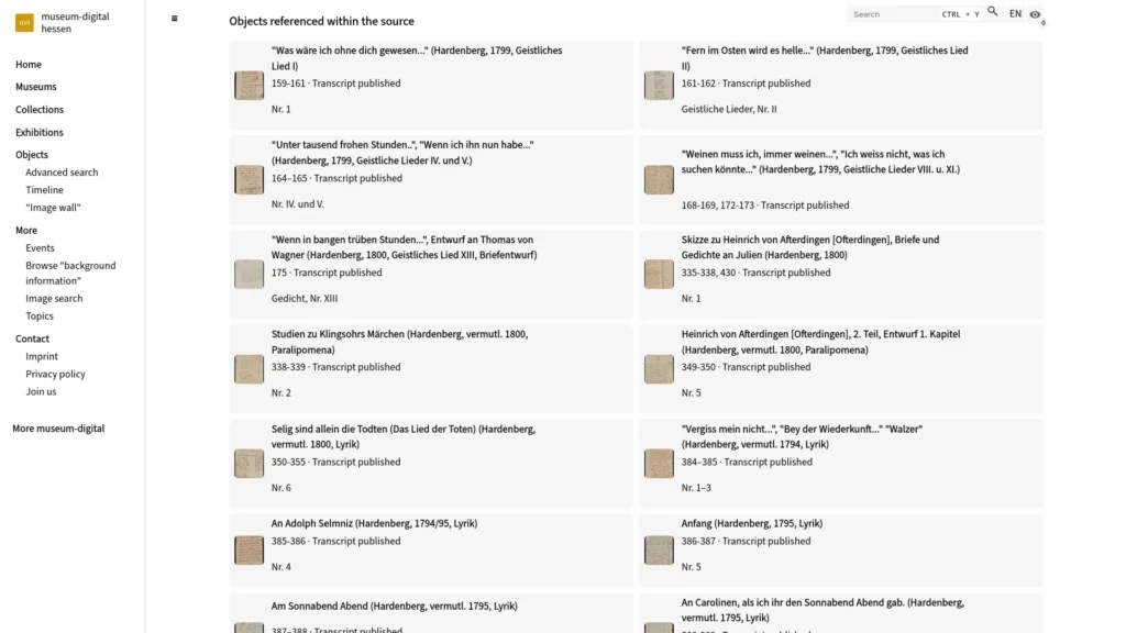 Screenshot: Objects referenced in source on source pages